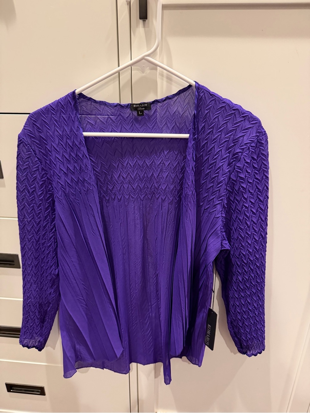 Komarov Purple Pleated Open-Front Sweater Cardigan